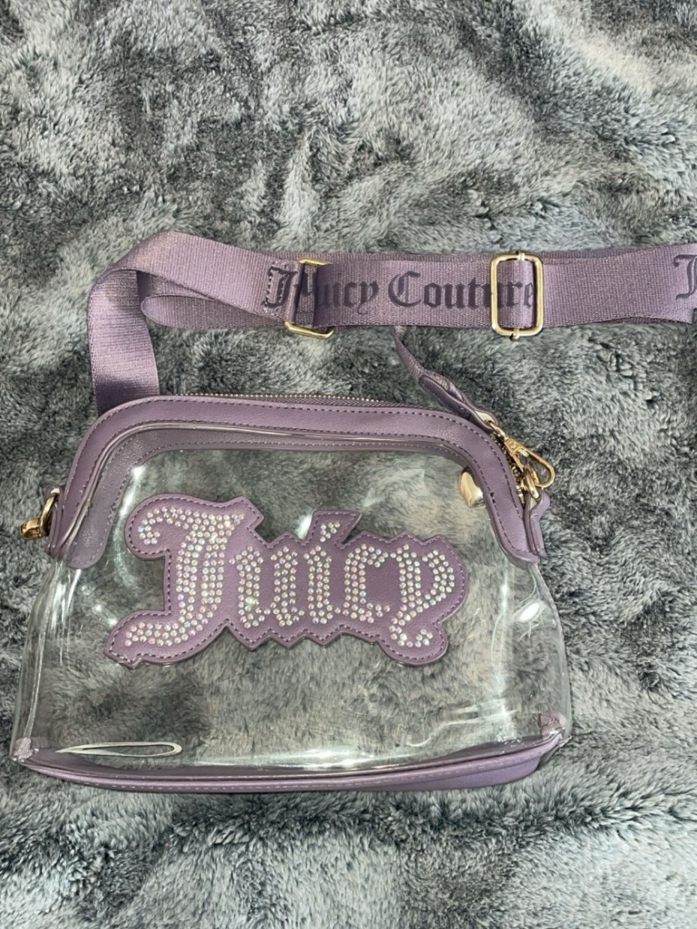 Juicy Couture Clear Crossbody Bag in Lavender with Rhinestone Logo